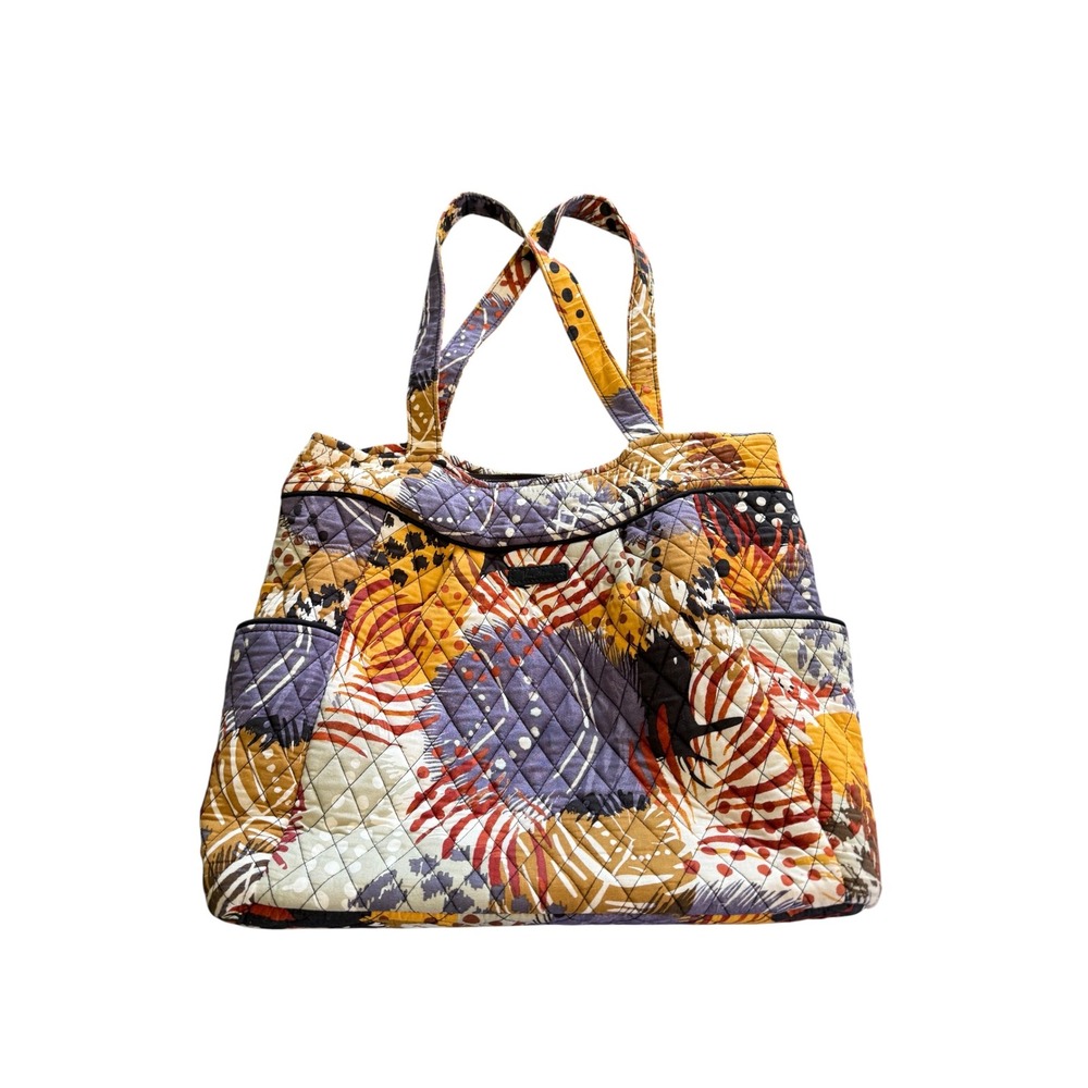 Vera Bradley Quilted Cotton Painted Feathers Tote Bag Floral Shoulder